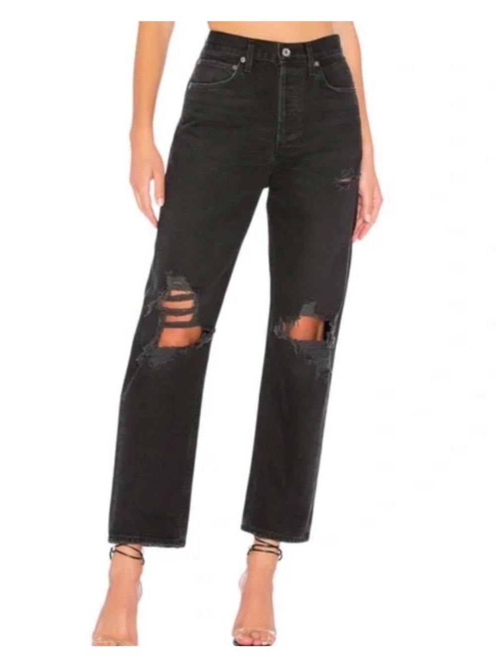 Agolde 90s High-Rise Distressed Straight Leg Jeans - Black